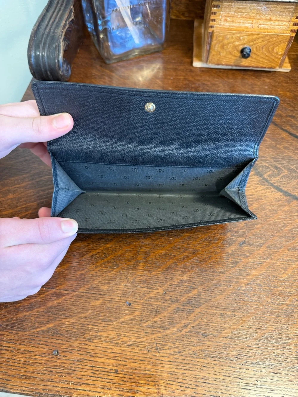 CHANEL Black Caviar Leather Continental Wallet with CC Snap with COA